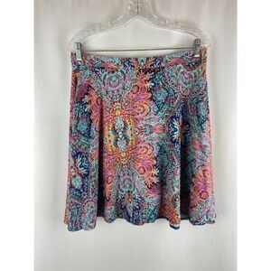 Cynthia Rowley Women's L Y2K Abstract Floral Paisley Mini Skirt Pockets Stretch